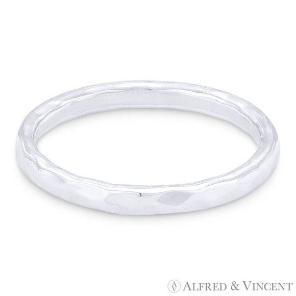 Hammered-Finish Stackable Fashion Ring in Solid .925 Sterling Silver - Size 10 - Picture 1 of 1